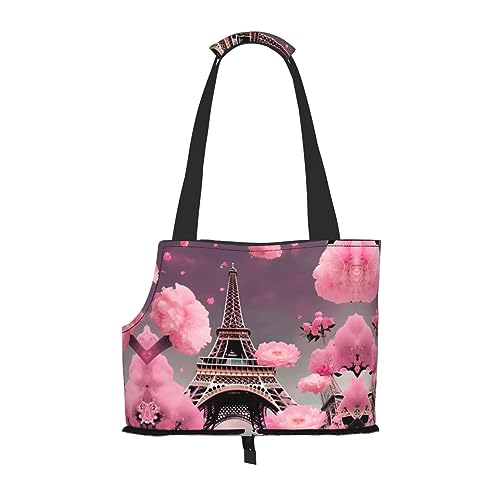 Paris Street Tragetasche für kleine Hunde, Katzen und Kaninchen, Eiffelturm, Rosa mit Blumenmuster von GaxfjRu