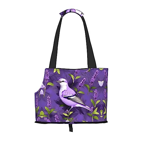 Tragetasche für kleine Hunde, Katzen und Kaninchen, Motiv: Vogel in violettem Lavendel, Blumendruck, für Welpen, Hunde, Hunde von GaxfjRu