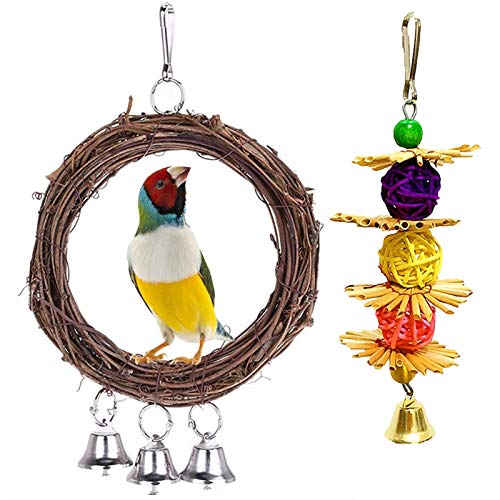 Gbloodst 2 Pack Pet Bird Parrot Swing Toy Anhänger Spielzeug Natur Baumwolle Perik Seil Schaukel Baumwolle Seile Bunt Cockatiel Käfig von Gbloodst