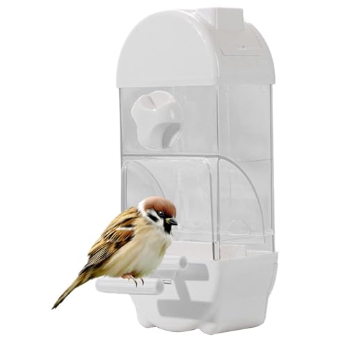 Automatischer Vogelfutterspender, Anti-Verschütten, klarer Vogeltränker, Smart House Shaped Feeder, transparente Struktur, einfach zu installieren/zu reinigen, große Kapazität, Beige/Blau, für alle von Gcerfby