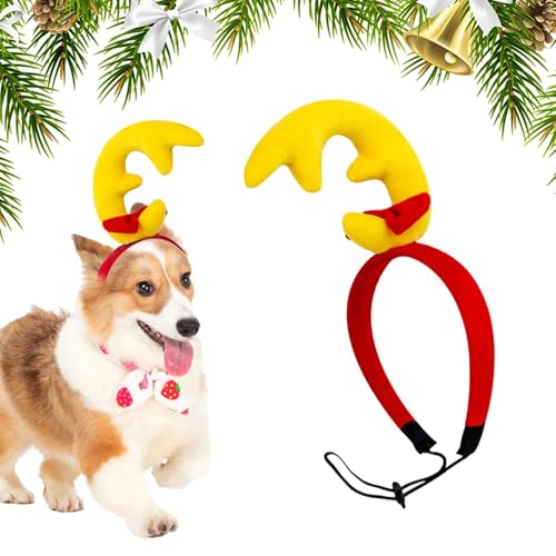 Hunde Weihnachten Stirnband Kostüme, Welpe Geweih Kopfbedeckung, dekoratives Gummiband, bequem und weich, pflegeleicht und verstellbar, klein, für Welpen von Gcerfby