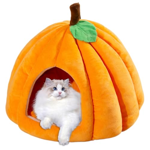 Gcroet 1pc Cat Cave Katzenbett Kürbis-Form Halloween Cat Cave Bett geschlossene thermische Katzenhaus weich Bequeme Dampproof-Katzenbetten für Innenkatzen, l von Gcroet