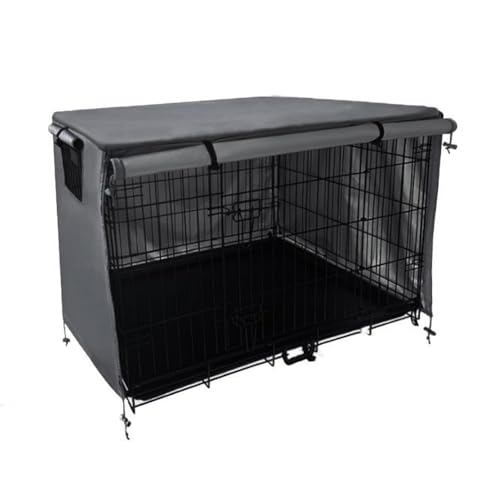 Abdeckung für Hundehütten, 210D wasserdichte Stoffdrahtabdeckung mit Netzfenster für Luftzirkulation, Komfort für Garten, Terrasse, Haustierkäfigabdeckung, keine Box (Dunkelgrau, L x B x H: 109 x 74 x von GeRRiT