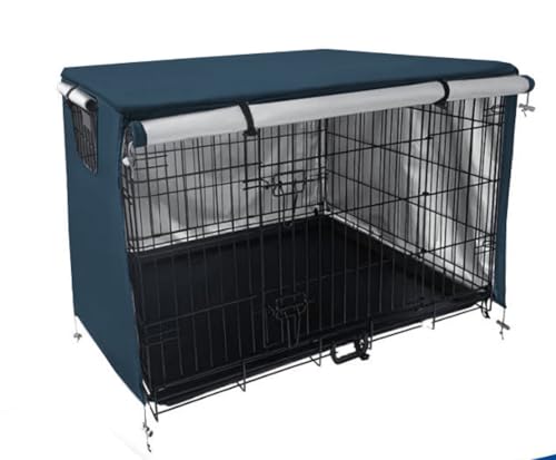 Abdeckung für Hundehütten, 210D wasserdichte Stoffdrahtabdeckung mit Netzfenster für Luftzirkulation, Komfort für Garten, Terrasse, Haustierkäfigabdeckung, keine Box (Marineblau, L x B x H: 124,5 x 79 von GeRRiT