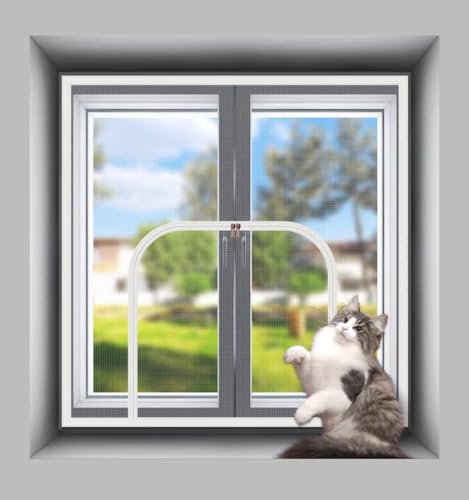 GeRRiT Katzennetz für Fenster/Tür, Sicherheitsgitter schützt Ihr Haustier, waschbarer Fliegen-Mückenschutz, 9 Positionen, passend für mehrere Fenster (Position 6, Weiß, 70 x 100 cm) von GeRRiT