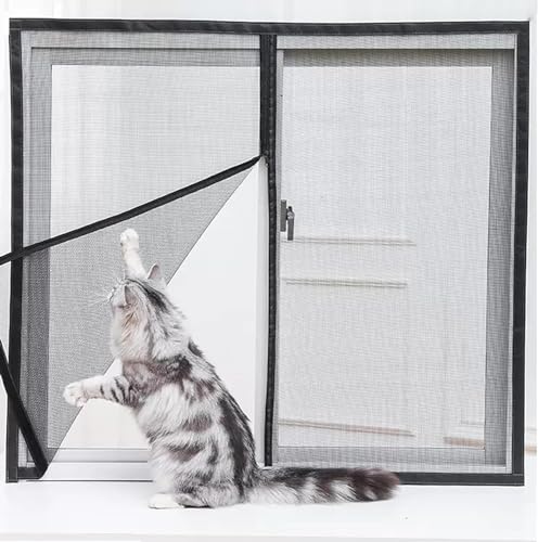 GeRRiT Reißfestes Katzensicherheitsnetz, Moskito-Fliegen-Insektenschutz im Sommer, waschbares Fenstergitter mit Hakenschlaufe, leicht zu öffnen und zu schließen (Position 1, Schwarz, 120 x 120 cm) von GeRRiT