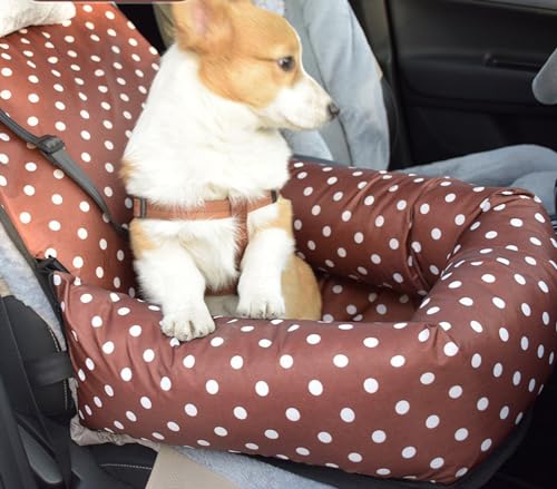 Haustier-Autositz, Hundeerhöhung für kleine, mittelgroße Hunde unter 15 kg, stabiler Sicherheits-Vordersitz für Reisen mit Ihren pelzigen Freunden, 50 x 50 cm (Kaffee, gepunktet) von GeRRiT