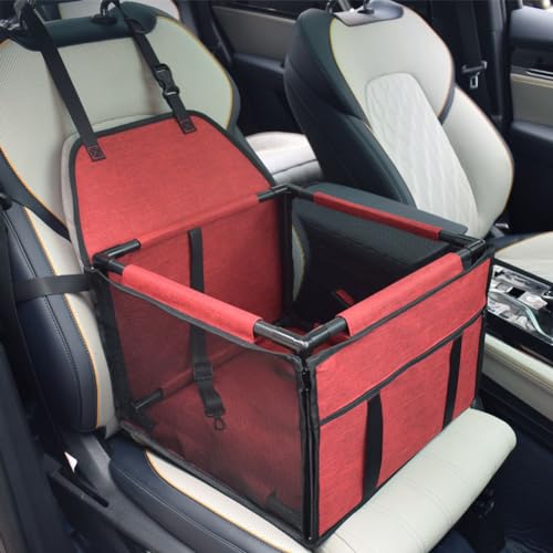 Premium Hunde-Autositz für kleine Hunde und Katzen, bissfest, faltbarer Tragekorb, Upgrade 900D Oxford-Gewebe, passend für Vordersitz und Rücksitz (rot) von GeRRiT