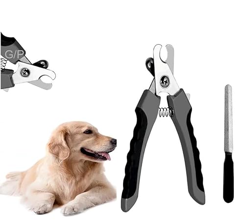 GearPrice Profi Krallenschere für Hunde und Katzen, Edelstahl, Nagelfeile, Krallenzange, Krallenpflege, Sicherheitsschutz (Schwarz/Grau, Groß) von GearPrice