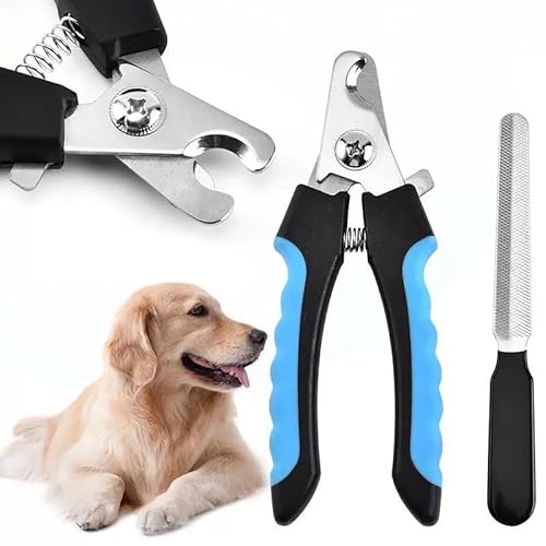 GearPrice Profi Krallenschere für Hunde und Katzen, Edelstahl, Nagelfeile, Krallenzange, Krallenpflege, Sicherheitsschutz (Scwarz/Blau, Groß) von GearPrice