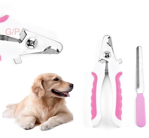 GearPrice Profi Krallenschere für Hunde und Katzen, Edelstahl, Nagelfeile, Krallenzange, Krallenpflege, Sicherheitsschutz (Weiß/Rosa, Groß) von GearPrice