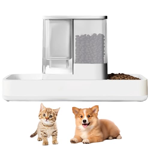 GearRoot Automatischer Katzenfutterspender und Wasserspender, 2 in 1 Schwerkraft-Haustierfutterspender und Wasserspender Abnehmbarer Katzenfutterspender für kleine Hunde und Katzen, Weiß von GearRoot