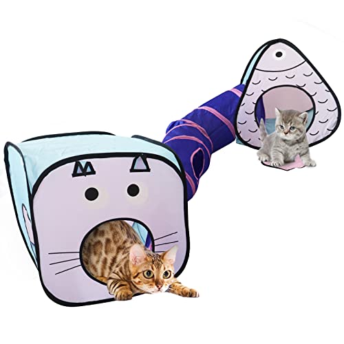 Katzentunnel, Katzenspielzeug Tunnel und Würfel Bundle - Interaktive Crinkle zusammenklappbar Katze Rohr und Faltbare Würfel Spielplatz für Kitty, Kaninchen, Welpen von Gearific