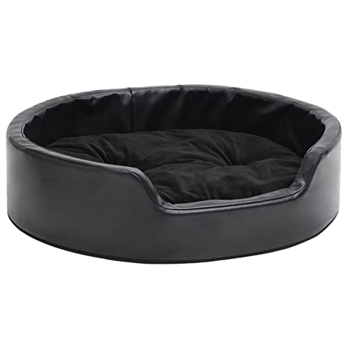 Gecheer Hundebett Hundekissen Hundesofa Hundecouch Dog Bed Tierbett Hundekorb 69 x 59 x 19 cm (B x T x H),Kunstleder (100% Polyurethan), Plüsch (80% Polyester, 20% Baumwolle),Schwarz von Gecheer