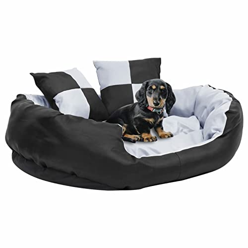 Gecheer Hundebett mit Kissen Hundekissen Hundekorb Wendbares & waschbares Grau und Schwarz 85x70x20 cm von Gecheer