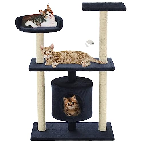 Gecheer Katzen Kratzbaum Katzen Spielplatz Katzenbaum Katzenkratzbaum Kratzbäume Katzenmöbel Spielhaus Spielzeug für Katzen, Kletterbaum für Katzen,Sisal 95 cm Dunkelblau von Gecheer