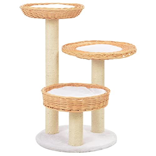 Gecheer Katzen-Kratzbaum Sisal Katzenkratzbaum Katzenturm mit Korb Katzenkratzbaum Kletterbaum Katzenmobel Katzenspielzeug,Material: Weide + weicher Plüsch + Sisalseil Natur von Gecheer