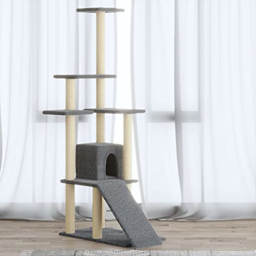 Gecheer Katzen Kratzbaum mit Sisal-Kratzsäulen Katzen Spielplatz Katzenbaum Katzenkratzbaum Kratzbäume Katzenmöbel Spielhaus Spielzeug für Katzen, Kletterbaum für Katzen, Hellgrau 155 cm von Gecheer