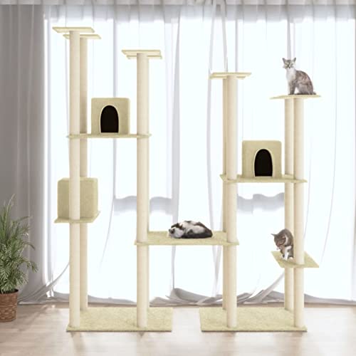 Gecheer Kratzbaum mit Sisal-Kratzsäule Kletterbaum Katzenkratzbaum Katzenbaum Katzen Spielplatz Kratzbäume Katzenmöbel Spielhaus Spielzeug für Katzen, Creme 174 cm von Gecheer