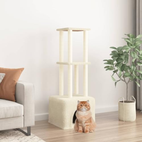 Gecheer Kratzbaum mit Sisal-Kratzsäulen Kletterbaum Katzenbaum Creme 133,5 cm von Gecheer