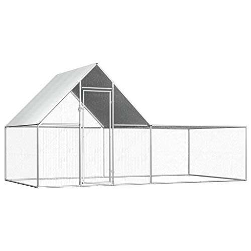 Gecheer Outdoor-Hühnerkäfig mit wasserdicht-Dach Hühnerstall Hühnerhaus Kleintierstall Freilaufgehege Geflügelstall Verschließbares Riegelsystem Outdoor-Gehege 4×2×2 m Verzinkter Stahl von Gecheer
