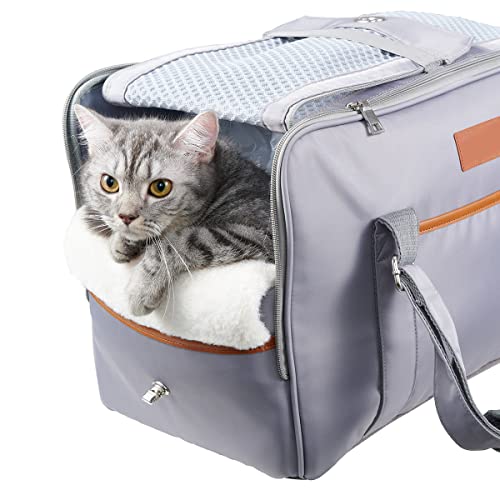 Gecheer Transporttasche für Katzen, Hunde, atmungsaktiv, mit Matratze aus Plüsch und verstellbarem Schultergurt, Transportkäfig für Katzen, faltbar, für Reisen, Wandern, im Freien von Gecheer