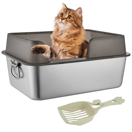 Gedital Edelstahl Katzenklo, Große Katzentoilette mit Katzenstreuschaufel50X35x15 Katzenklo Edelstahl,Stainless Steel Litter Box, Spritzwassergeschütztes Großes (Schwarz) von Gedital