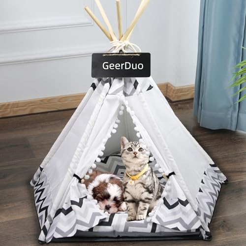 GeerDuo Pet Tipi Zelt für kleine Hunde oder Katzen, tragbares Welpen-Süßbett Hunde-/Katzenhaus mit dickem waschbarem Kissen von GeerDuo