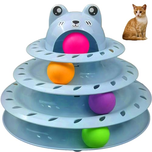 Gefryco Katzenspielzeug mit 4 Ebenen, Rollbahn, Drehteller, Katzenturm-Spielzeug mit bunten Jagdbällen, interaktives Katzenspielzeug für gelangweilte Indoor-Katzen, lustiges Puzzle, Kätzchen, von Gefryco