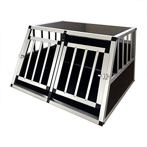 Gegaden Hunde Transport Box mit 2 Türen Alu Hunde Box für den Transport MDF Platten Aluminium Autotransportbox Autobox Hunde Reisebox Gitterbox Welpen Transportbox 89 * 69 * 50cm von Gegaden