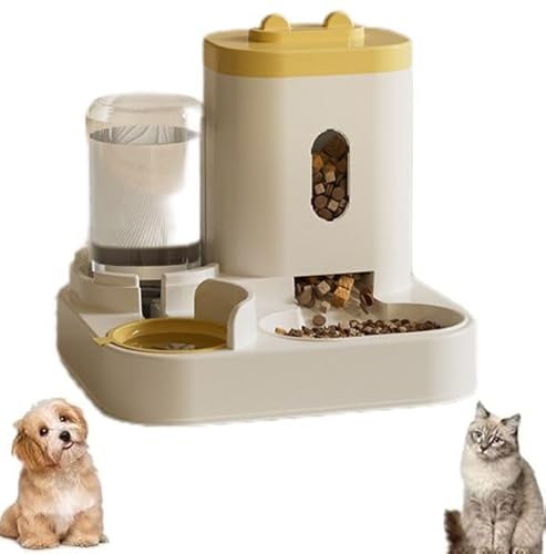 Automatischer Futterspender für Haustiere und Bewässerung, 2-in-1, Katzenfutterspender, Futterspender, Wasserspender für Hunde, Katzen, Haustiere, Reiseversorgung (Raymond Yellow) von Gehanico