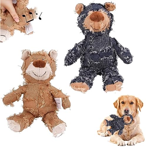 Dog Companion for Heavy Chewers 2023 New Extreme Bear Dog Toy Large Dogs Indestructible Robust Bear Squeaky Dog Toys Unbreakable Stuffed Plush Dog Companion (Braun+Blue) von Gehanico