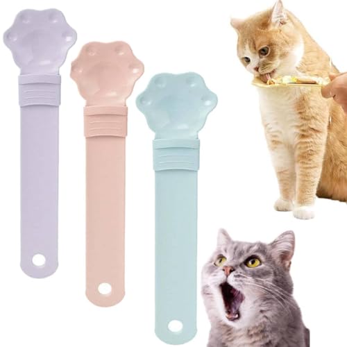 Gehanico Cat Strip Happy Spoon 2024 Multifunktionaler Haustier-Löffel, Katzenfutterstation, Katzenstreifen, Quetschlöffel, Katzenfutter, Löffel für Nassfutter (Violett + Rosa + Blau) von Gehanico