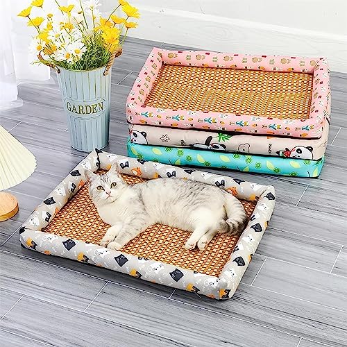 Gehanico EIS Seide Cool Matte Kühlmatte EIS Kissen Natur Rattan Sommer Katzenbett Zwinger Hundehütte Hundekühlmatte Natürlicher Weidenduft Atmungsaktive Kühler Rattan Hundekorb (Grau) von Gehanico