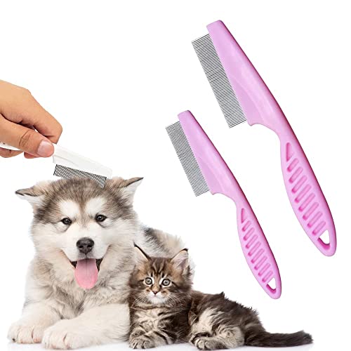 Gehanico Flohkamm um Flöhe Flohkamm für Hunde Katzen 2 Stück Profi Hund Katze Läusekamm Staubkamm Floh Kamm Groben & Feine Zähne Edelstahl Lice Flea Comb Flohkamm für Katzen und Hunde (Pink) von Gehanico