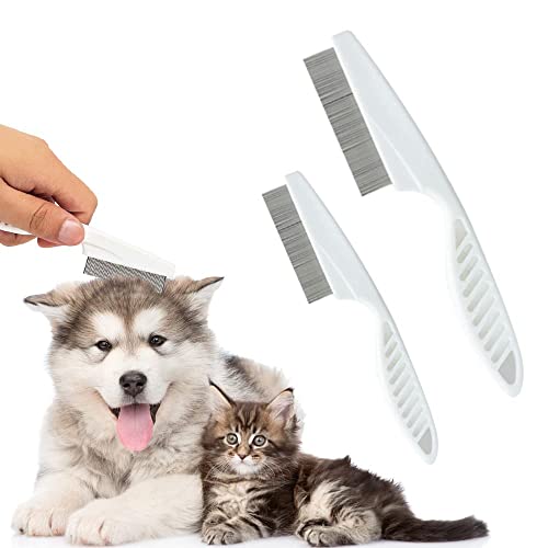 Gehanico Flohkamm um Flöhe Flohkamm für Hunde Katzen 2 Stück Profi Hund Katze Läusekamm Staubkamm Floh Kamm Groben & Feine Zähne Edelstahl Lice Flea Comb Flohkamm für Katzen und Hunde (Weiß) von Gehanico