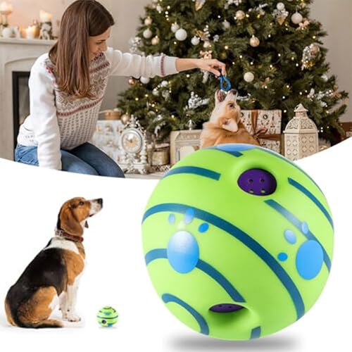 Gehanico Giggle Ball Spielzeugbälle für Hunde, grün, wackelig, langlebig, unzerstörbar, quietschende Bälle für Übung, Training, Langeweile, drinnen und draußen, 15 cm von Gehanico