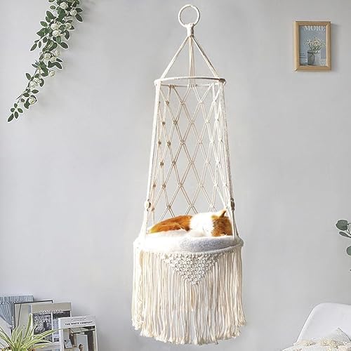 Gehanico Hängende Haustierbett Gewebte Decke Hängende Katze Hängematte Katze Schaukel Bett Katze Makramee Hängematte mit Quaste Catio Zubehör für Katzen Haustier Geschenke von Gehanico