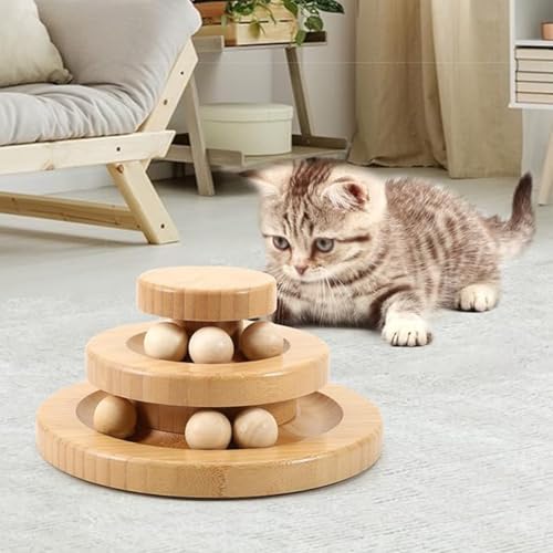 Gehanico Haustierbedarf dreifach rotierender intelligenter Trackball interaktives Spielzeug Holzspielzeug für Katzen Spielzeug zum Trainieren der Reaktionsfähigkeit Ihrer Katze (1PCS) von Gehanico