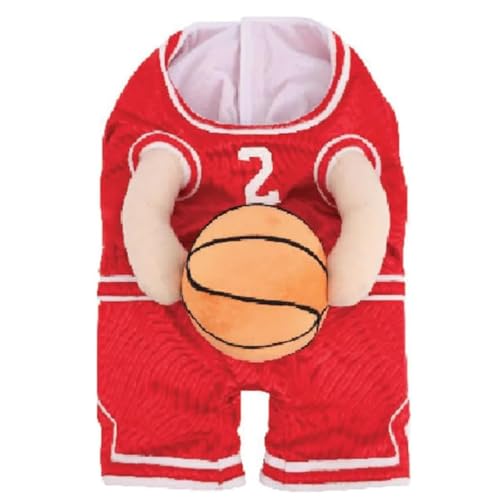 Gehanico Hunde-Basketballkostüm mit Ball, 2024, Halloween-Basketball-Kostüm für Hunde, Haustier, Halloween, Cosplay, Kleidung für kleine und mittelgroße Hunde, Basketballspieler-Kostüm (Rot, Größe M) von Gehanico