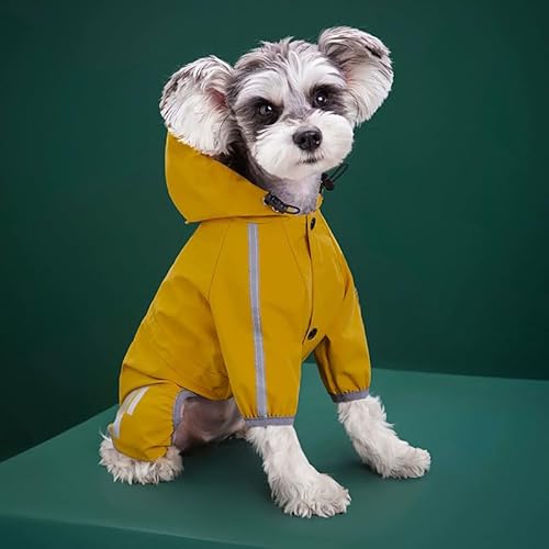 Gehanico Hundemäntel Winddicht Hunde Regenmantel Warm Sicher mit Gewinde Reflektierende Streifen Jacke Vierbeiniger Regenmantel All-Inclusive mit Hut Wasserdichter (L,Gelb) von Gehanico