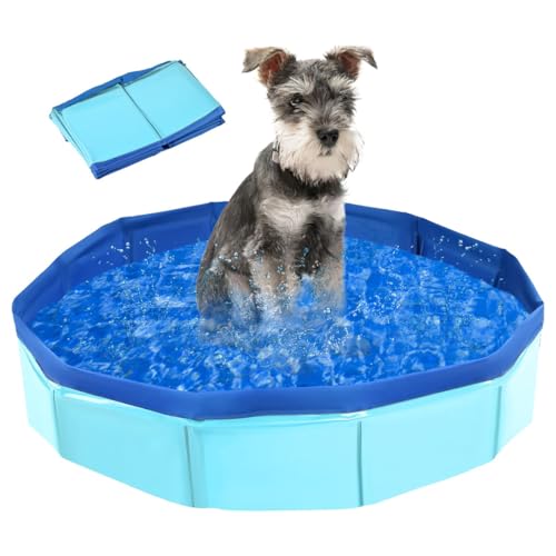 Gehanico Hundepool Planschbecken Badewanne | Wasserbecken Faltbarer Hunde Planschbecken Stabile Hundebadewanne rutschfeste Swimmingpool für Katzen Große & Kleine Hunde (30 * 10,Blau) von Gehanico