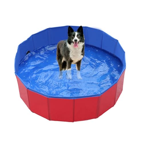 Gehanico Hundepool Planschbecken Badewanne | Wasserbecken Faltbarer Hunde Planschbecken Stabile Hundebadewanne rutschfeste Swimmingpool für Katzen Große & Kleine Hunde (60 * 20,Rot) von Gehanico