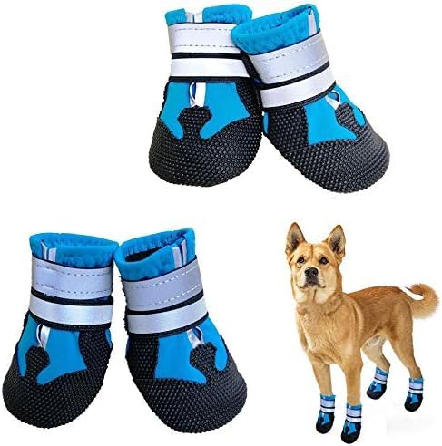 Gehanico Hundeschuhe 4 STK Pfotenschutz Hundestiefel Hundestiefel mit Anti Rutsch Sohle wasserdichte Hundeschuhe mit Reflektierenden Riemen Hundeschnee Stiefel Pfotenschutz (M,Blau) von Gehanico