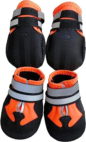 Gehanico Hundeschuhe 4 STK Pfotenschutz Hundestiefel Hundestiefel mit Anti Rutsch Sohle wasserdichte Hundeschuhe mit Reflektierenden Riemen Hundeschnee Stiefel Pfotenschutz (M,Orange) von Gehanico