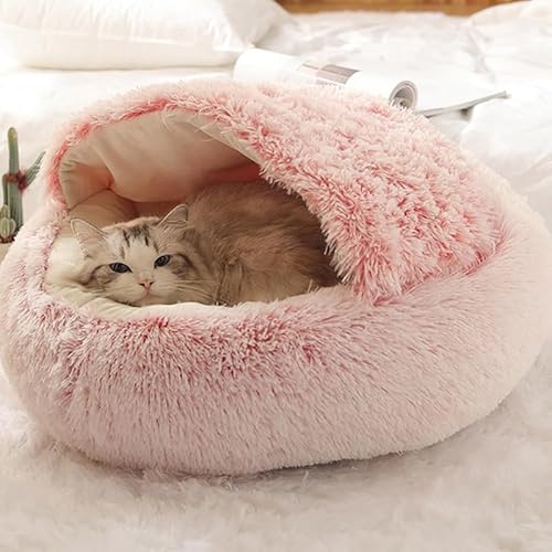 Gehanico Katzenbett für Indoor-Katzen, große Höhle, Hundebett, Donut-Kuschelnest, warm, weich, Plüsch, Hunde- und Katzenkissen mit gemütlichem Schwamm, rutschfeste Unterseite, winddichtes Bett für von Gehanico