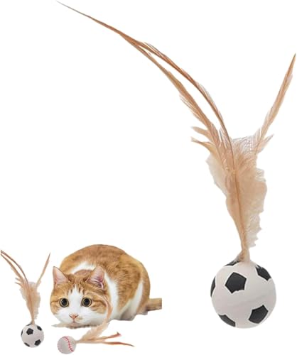 Gehanico Katzenfederball, Spielzeug, Katzenunterhaltung, Hüpfball, Spielzeug, bissfest, Mini-Basketball, Fußball und Baseball für Katzen, Hundespielzeug, Geschenk (Fußball-Typ) von Gehanico