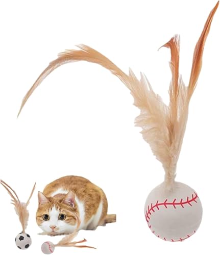 Gehanico Katzenfederball, Spielzeug, Katzenunterhaltung, Hüpfball, Spielzeug, bissfest, Mini-Basketball, Fußball und Baseball für Katzen für Katze, Hundespielzeug, Geschenk (Baseball-Typ) von Gehanico