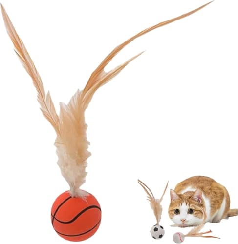 Gehanico Katzenfederball, Spielzeug, Katzenunterhaltung, Hüpfball, Spielzeug, bissfest, Mini-Basketball, Fußball und Baseball für Katzen für Katze, Hundespielzeug, Geschenk (Basketball-Typ) von Gehanico