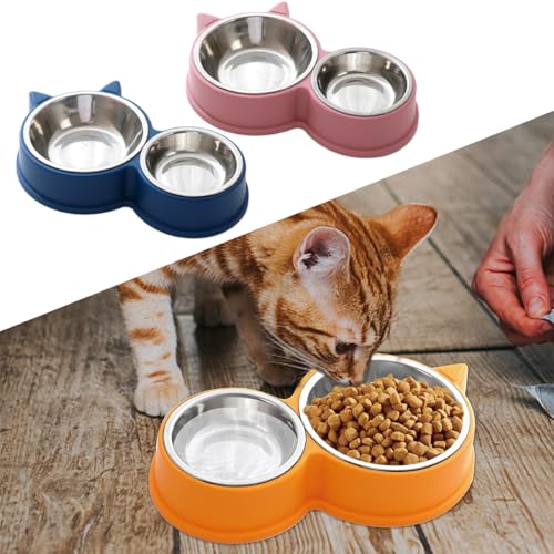 Gehanico Katzennäpf Hundenapf Futternäpfe Katzen Hunde Futternapf Katzen rutschfest Edelstahl Futterschüssel Katze Futternapfkatze katzenschüssel Set Futterschüsseln Haustier (blau) von Gehanico